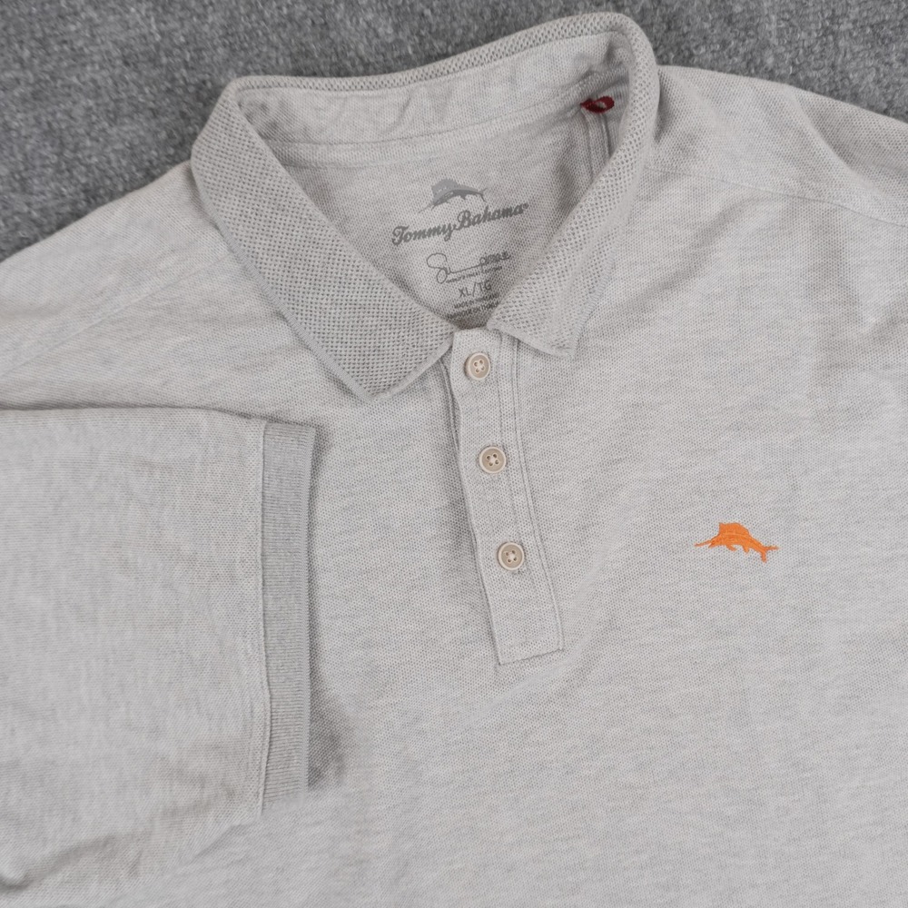 Tommy‎ Bahama Polo Shirt Mens XL Gray Supima Cotton Short Sleeve Marlin Logo